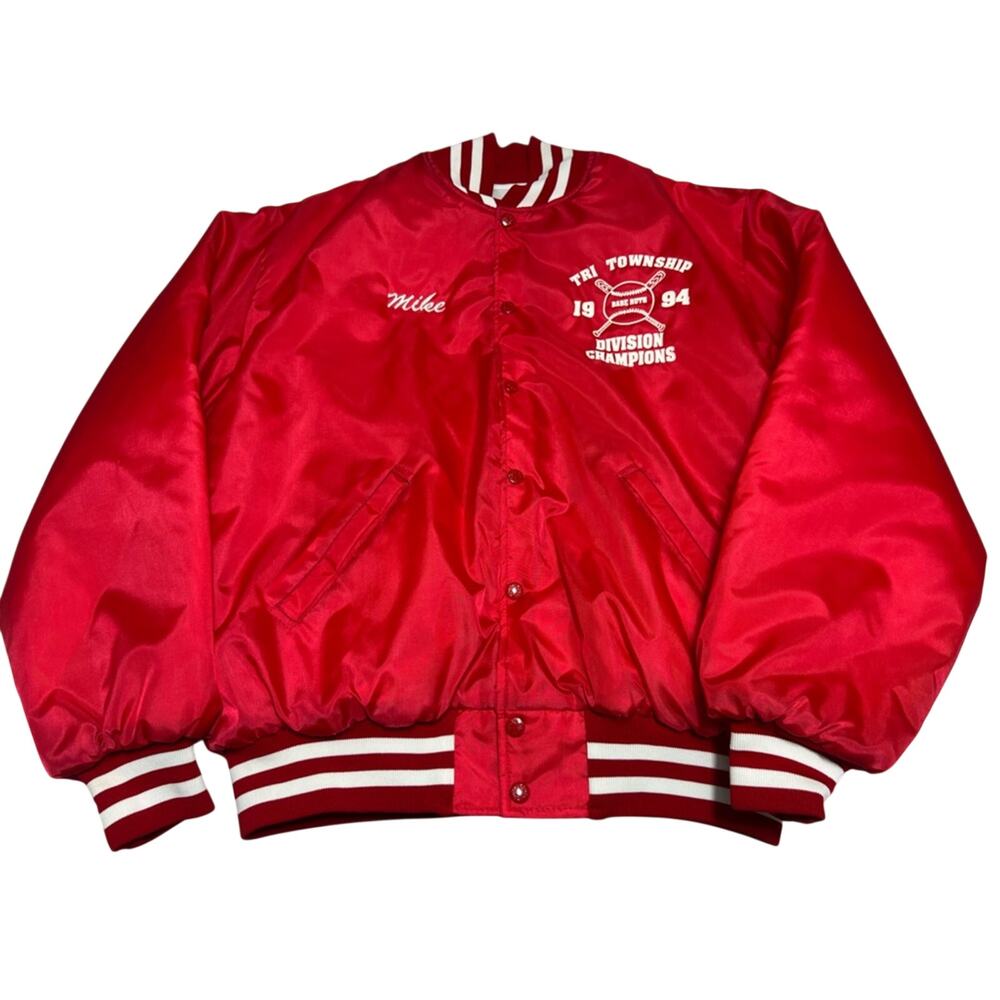 Vintage 90’s Birdie Bomber Jacket Men Babe Ruth Red Sox L Made USA Tri Township